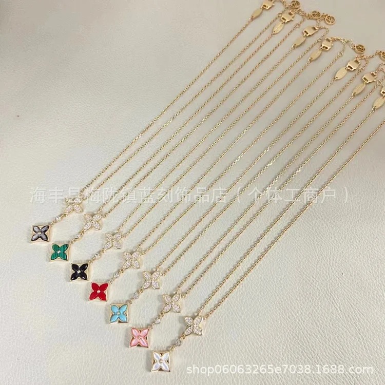 Four-leaf clover double flower necklace for women V gold high-end 18K rose gold white shel from OutfitReps