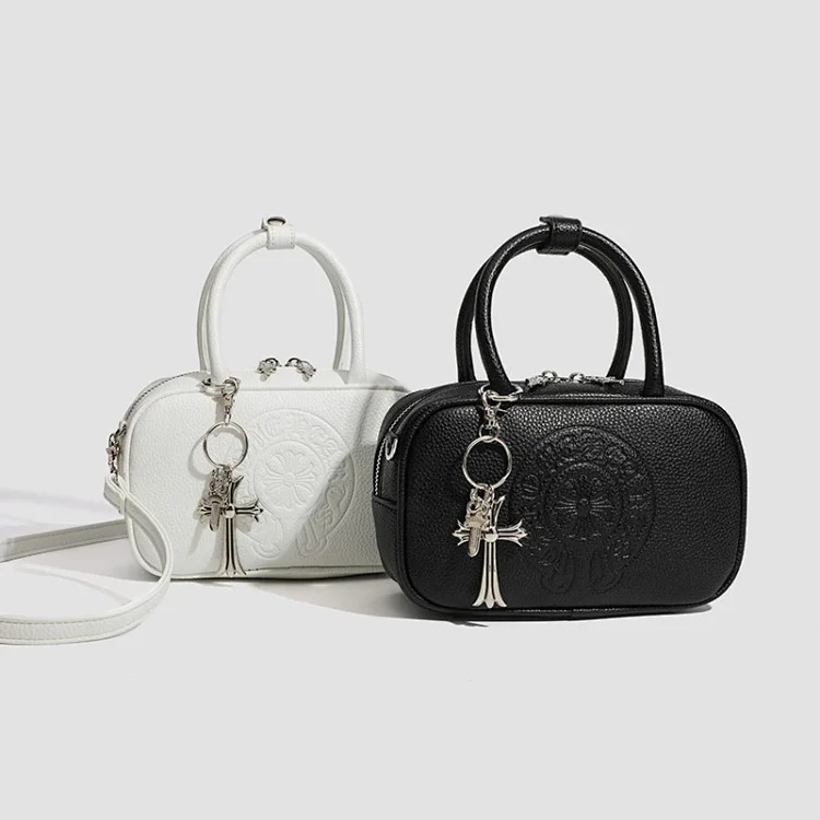 Chrome Hearts Crow Heart Retro Cross Bowling Bag Women's Niche Design Versatile Boston Pil from OutfitReps