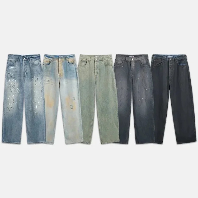 AC hand-painted splashed ink frayed washed distressed trousers for men and women loose and from OutfitReps