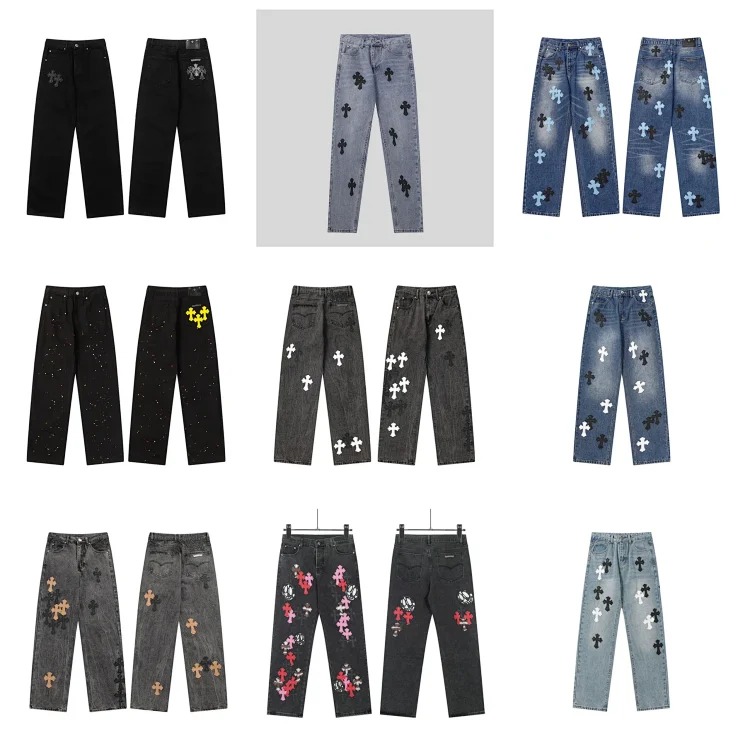Chrome Hearts CH jeans cross denim patched leather loose from OutfitReps