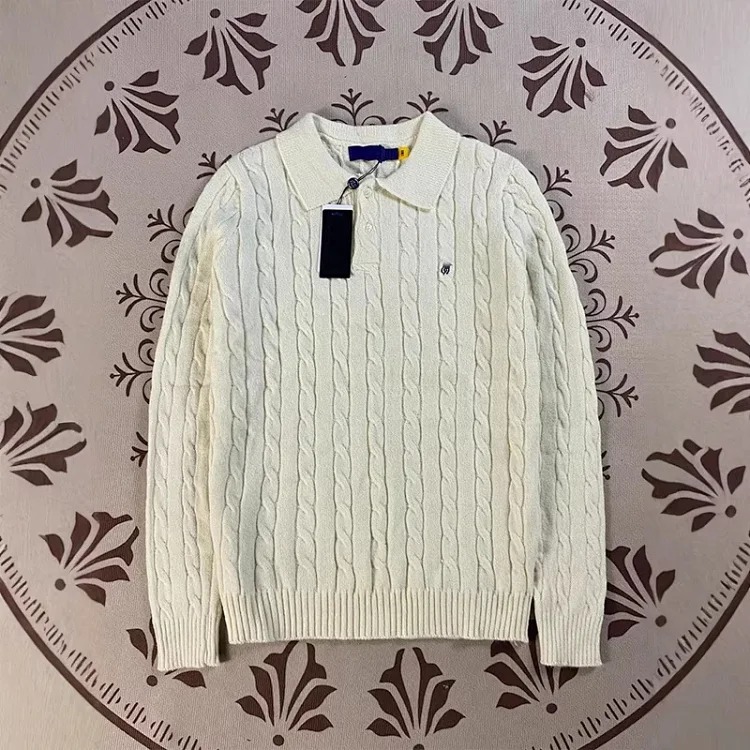 Ralph Lauren Pony logo lapel retro embroidery casual couple button twist knitwear long-sle from OutfitReps